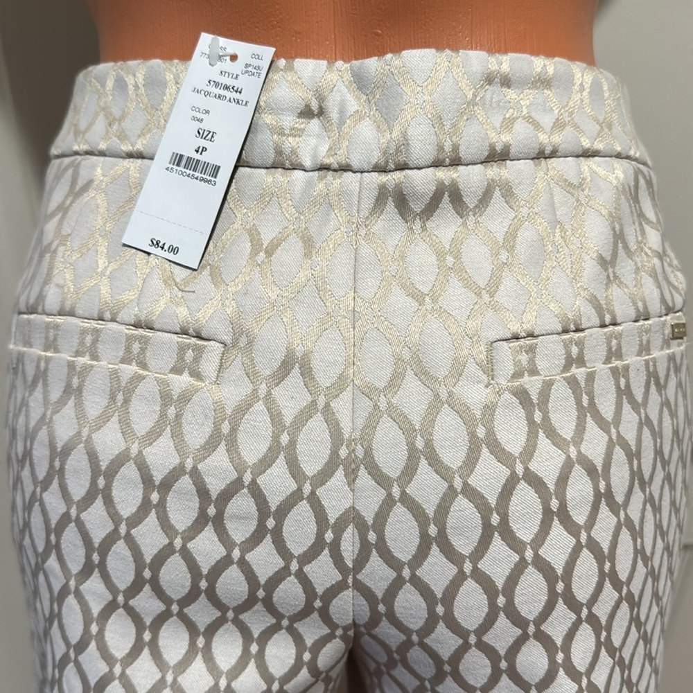 WHBM Ecru Cream Printed Jacquard Slim Ankle Pants 4P $84 NWT - Picture 3 of 10